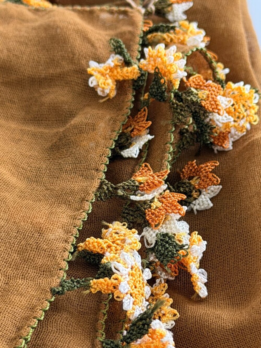 Traditional Turkish Oya Lace Edged Scarf Long Rectangular 100% Lawn Cotton - Picture 9 of 9